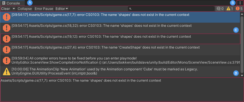 Unity Console 窗口